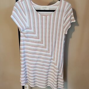 Anthro Puella | Made USA Women's Striped White and Coral Tunic Top